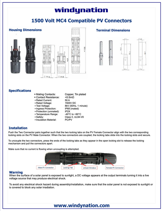 8 AWG 8 Gauge PV Solar Connectors for Solar Panel Extension Cable Wire