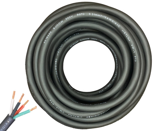 12/4 SJOOW Cable Cord Wire - 12 Gauge 12 AWG 4 Conductor 300V Portable Power Extension Cord Cable with Ultra Flexible Insulation Jacket