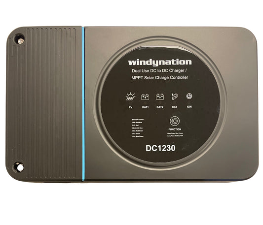 WindyNation 30 Amp Dual Use DC to DC Battery Alternator Charger with MPPT Solar Charge Controller for Lithium, AGM, and Flooded Batteries