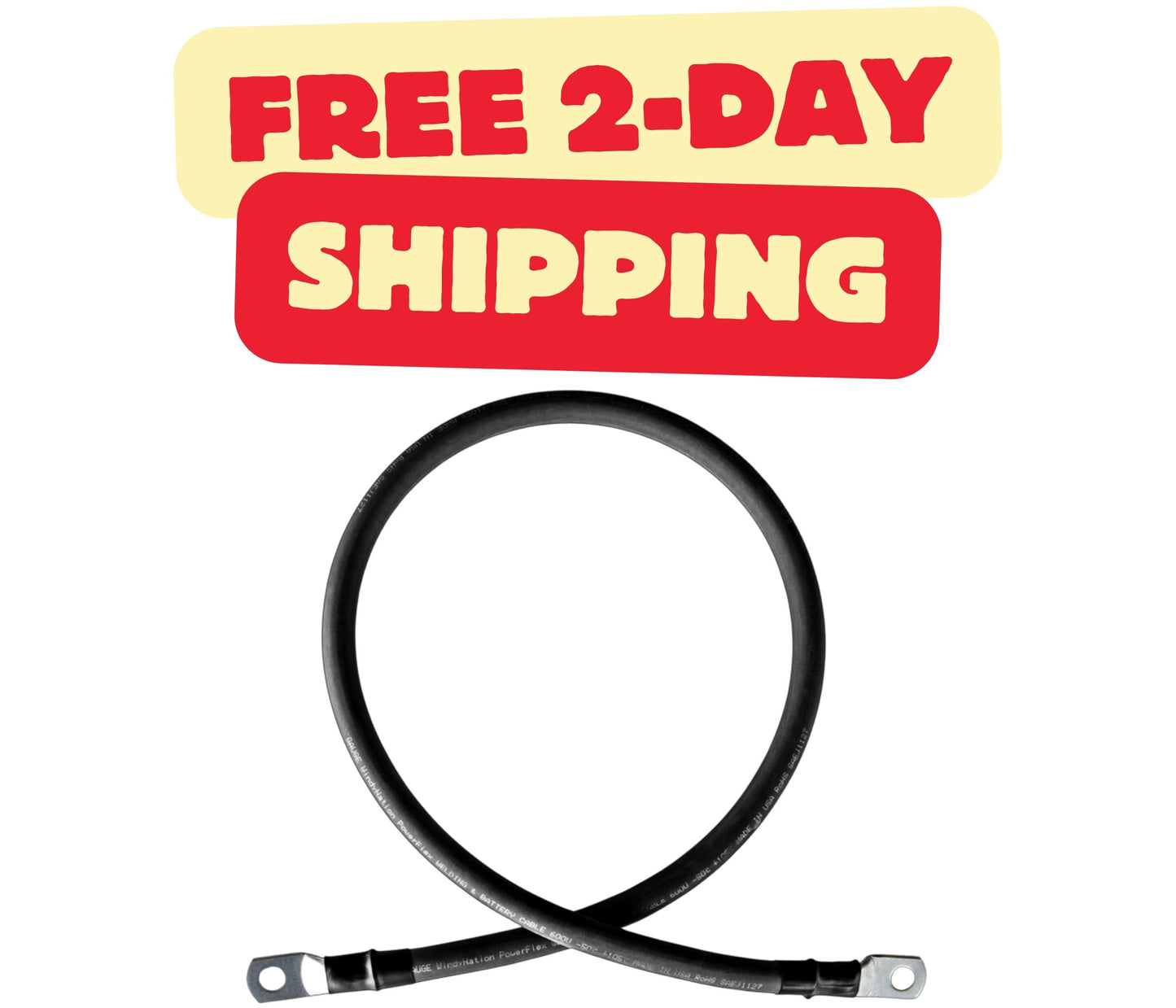 2/0 Gauge (AWG) Single Black Pure Copper Battery Cable Wire with Lug Connector Ring Terminals