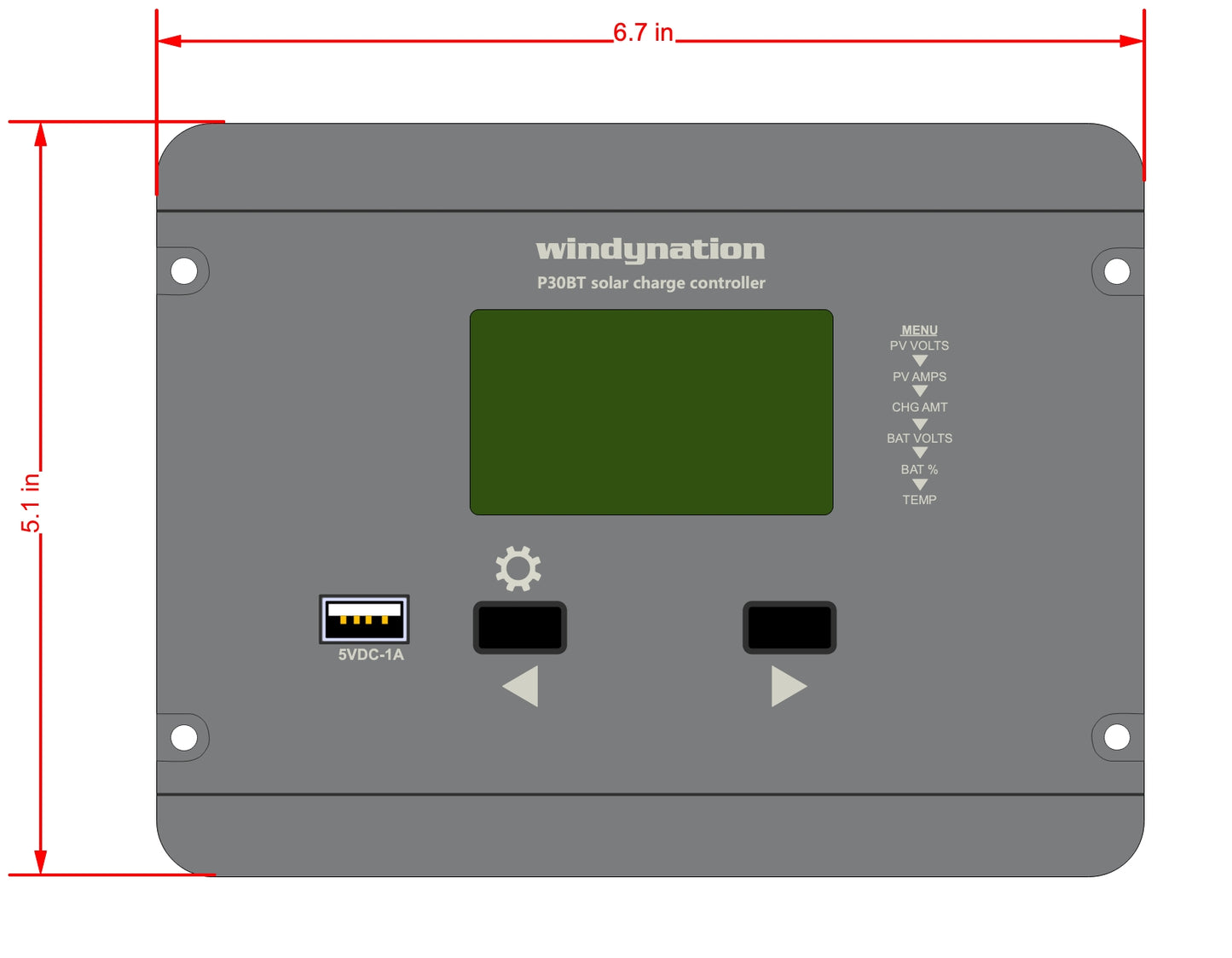 30-Amp Flush Mount LCD PWM Solar Charge Controller with Wireless Connectivity