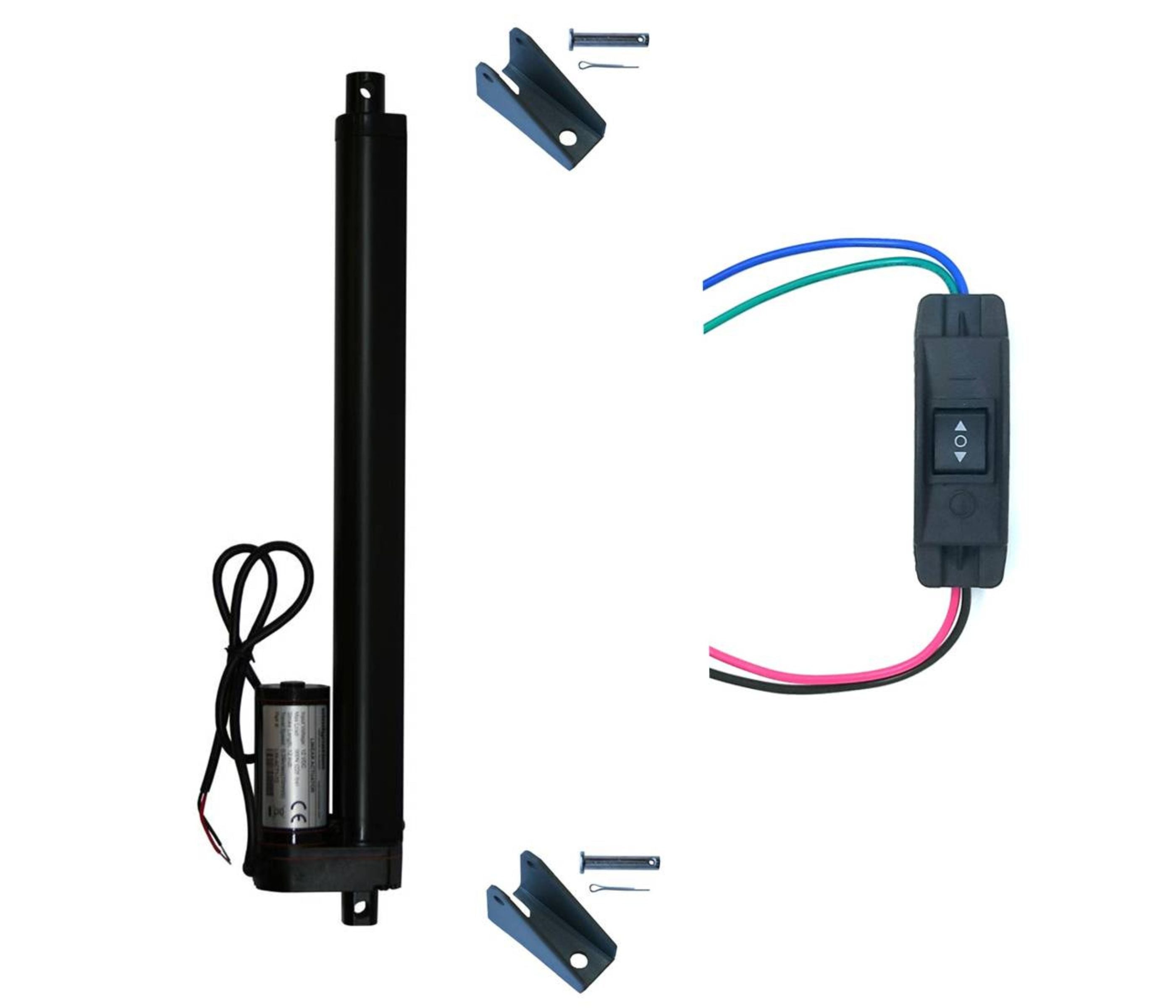 WindyNation 12V Linear Actuator - 4 Inch Stroke, 225 Lb Load, With DPDT Switch & Mounting Brackets