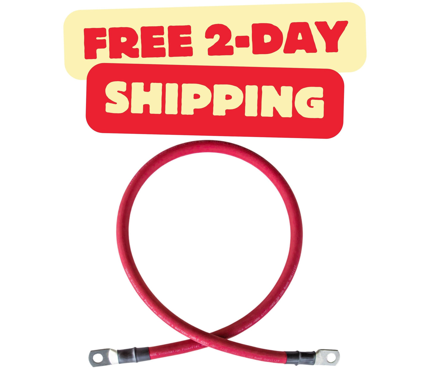 2/0 Gauge (AWG) Single Red Pure Copper Battery Cable Wire with Lug Connector Ring Terminals