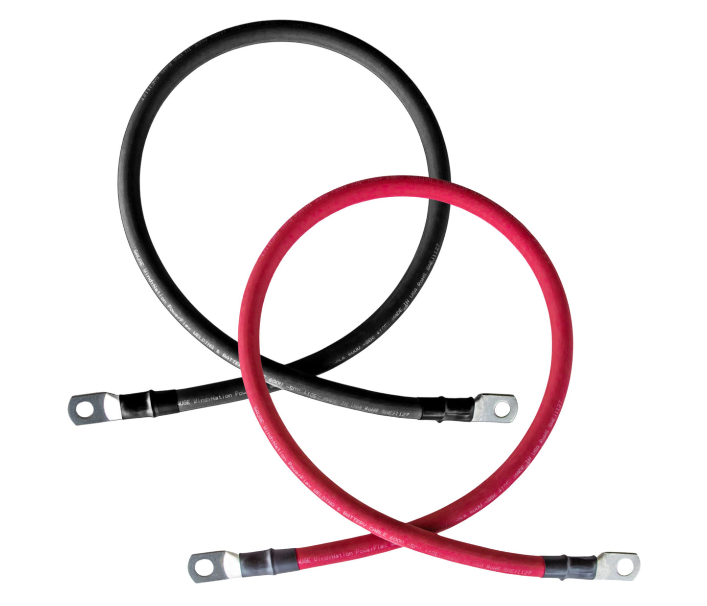 2/0 Gauge (AWG) Black and Red Pure Copper Battery Cable Wire with Lug Connector Ring Terminals