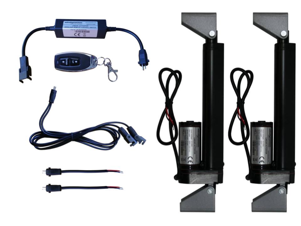 Linear Actuators 12-Volt 225lbs with Mounting Brackets + AC to 12 VDC Power Supply + Wireless Remote Control DPDT Switch