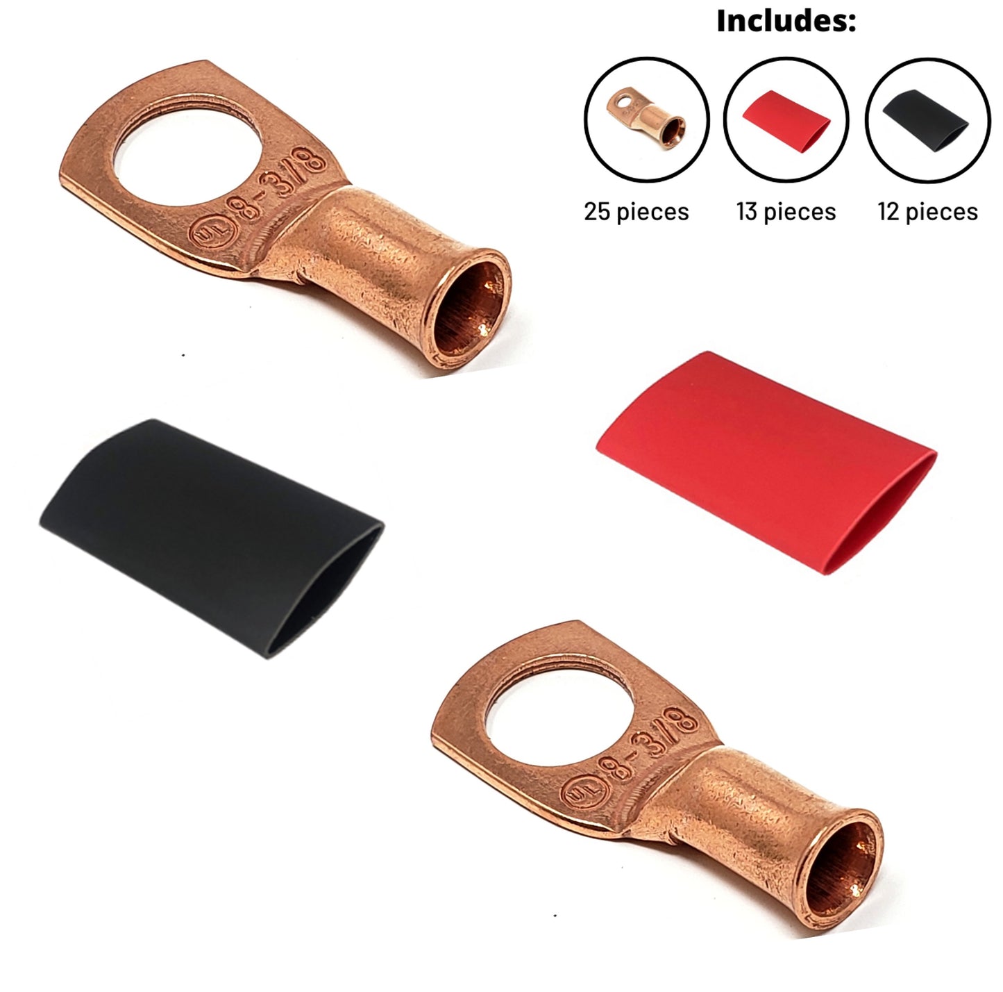 8 gauge pure copper lugs with heat shrink