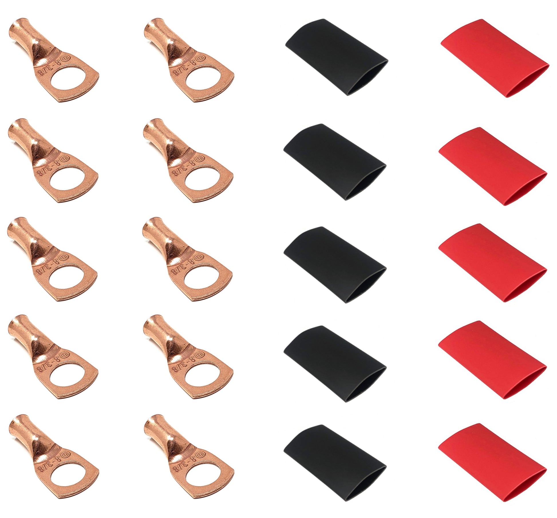 8 gauge pure copper cable lugs with heat shrink