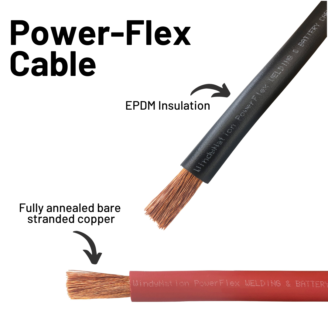 1/0 Gauge Gauge (AWG) Single Black Pure Copper Battery Cable Wire with Lug Connector Ring Terminals