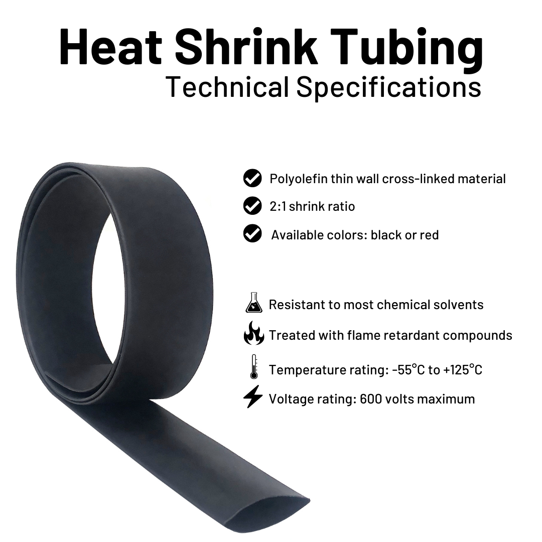 100 Feet 2:1 Black Heat Shrink Tubing: 1/8", 3/16", 1/4", 3/8", 1/2", 3/4", 1"