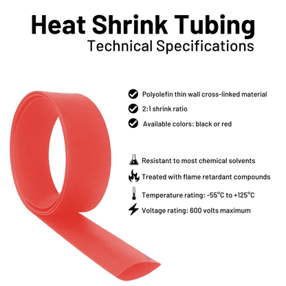 Red 2:1 Polyolefin Heat Shrink Tube Tubing - Various Inner Diameter Options Available