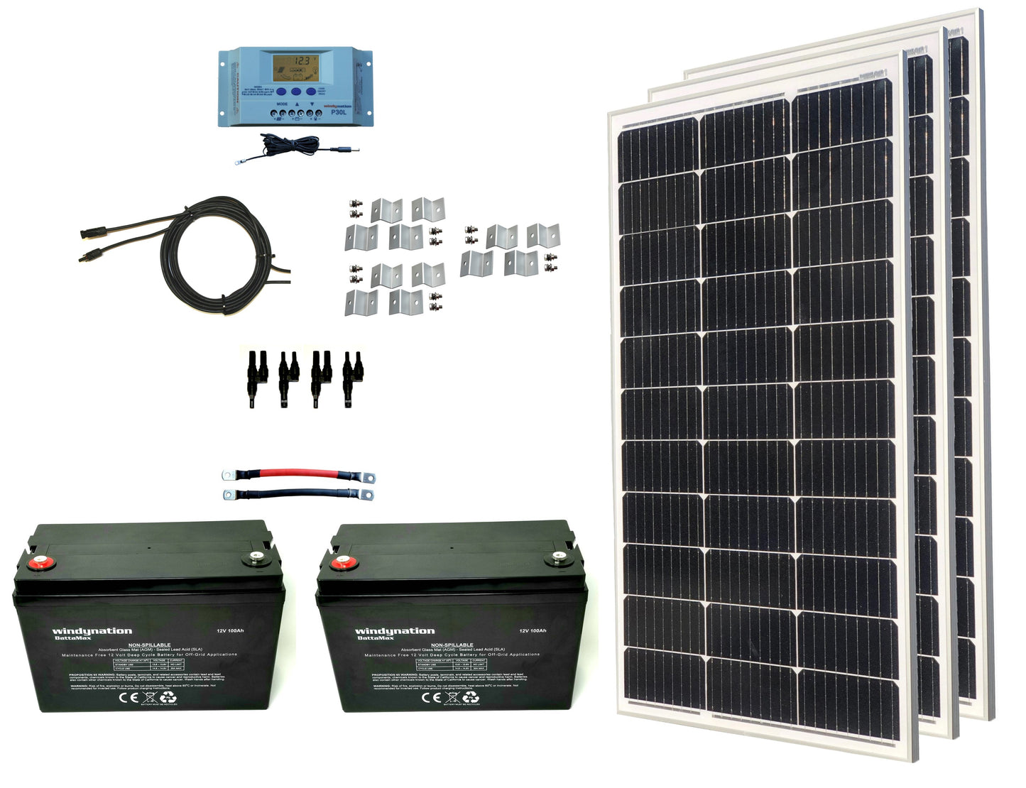 300-Watt Monocrystalline Solar Panel Kits with P30L LCD Solar Charge Controller