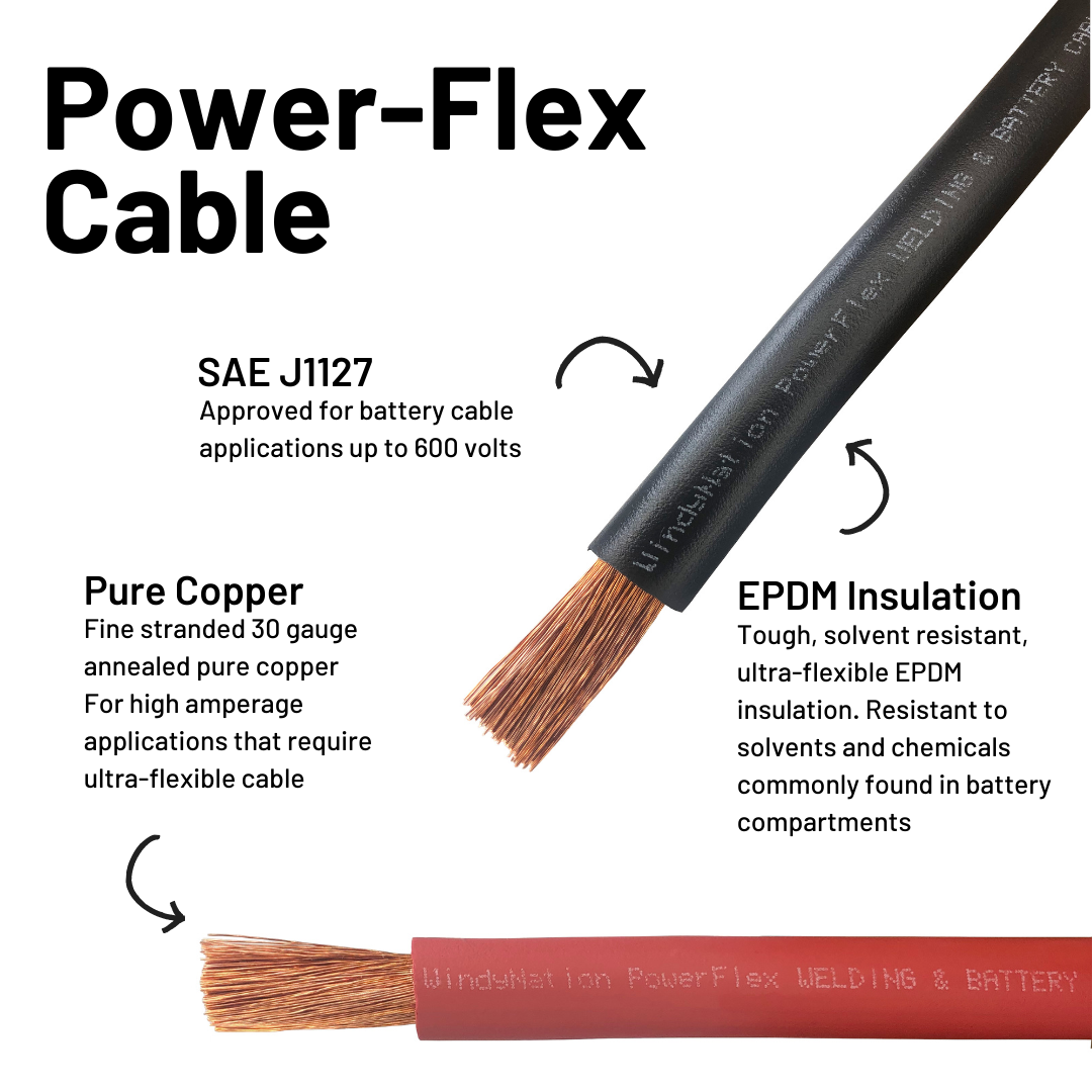 4 Gauge (AWG) Black and Red Pure Copper Battery Cable Wire with Lug Connector Ring Terminals