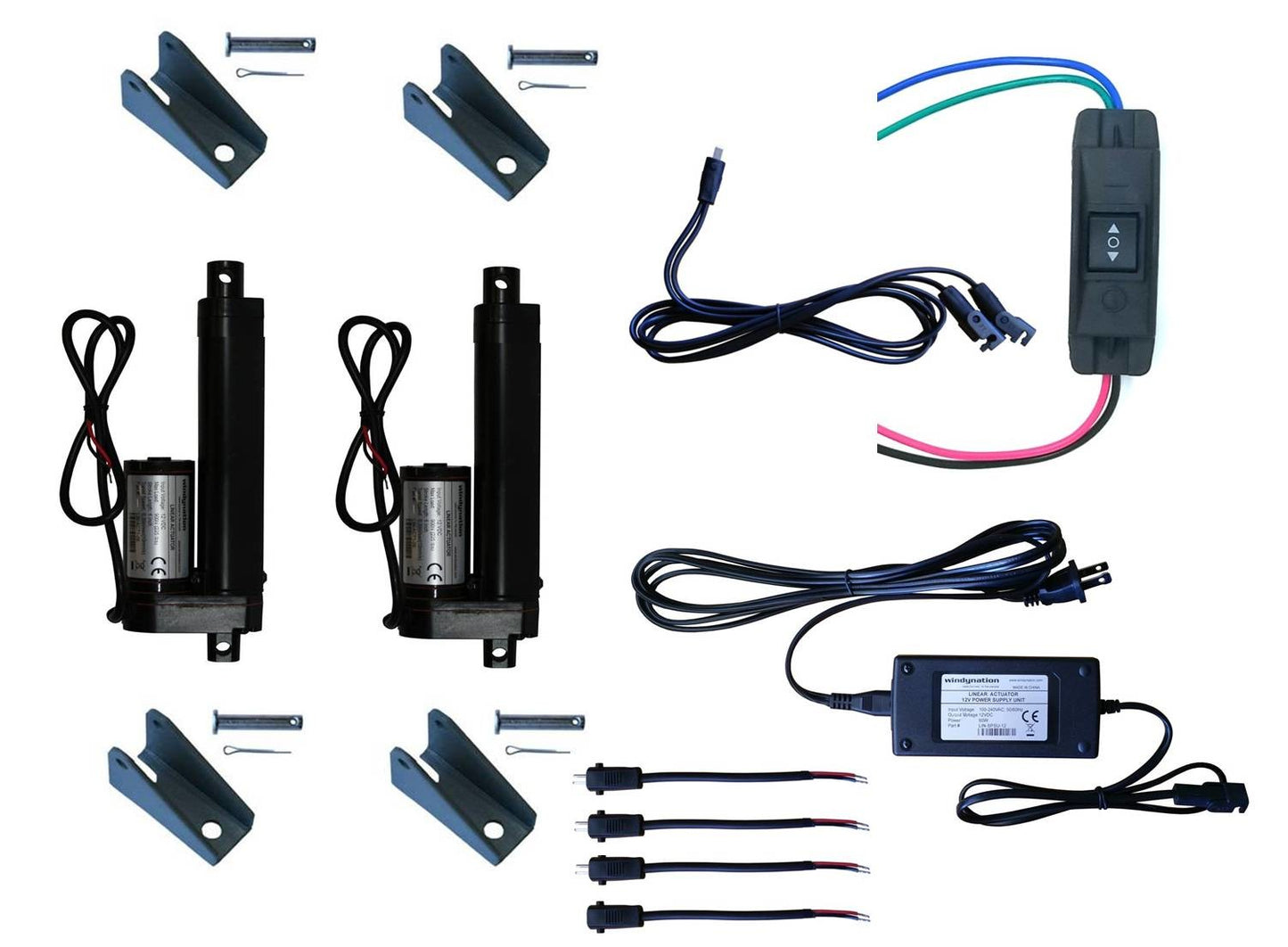 Linear Actuator 12-Volt 225lbs with Power Supply and Mounting Brackets + Up Down DPDT Switch