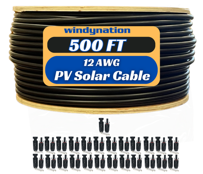 500 Foot Spool 12 Gauge 12 AWG Solar Panel Extension Cable Wire Black or Red Pure Copper