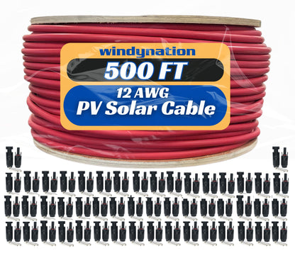 500 Foot Spool 12 Gauge 12 AWG Solar Panel Extension Cable Wire Black or Red Pure Copper