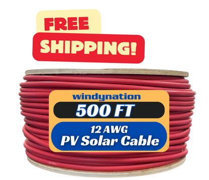 500 Foot Spool 12 Gauge 12 AWG Solar Panel Extension Cable Wire Black or Red Pure Copper