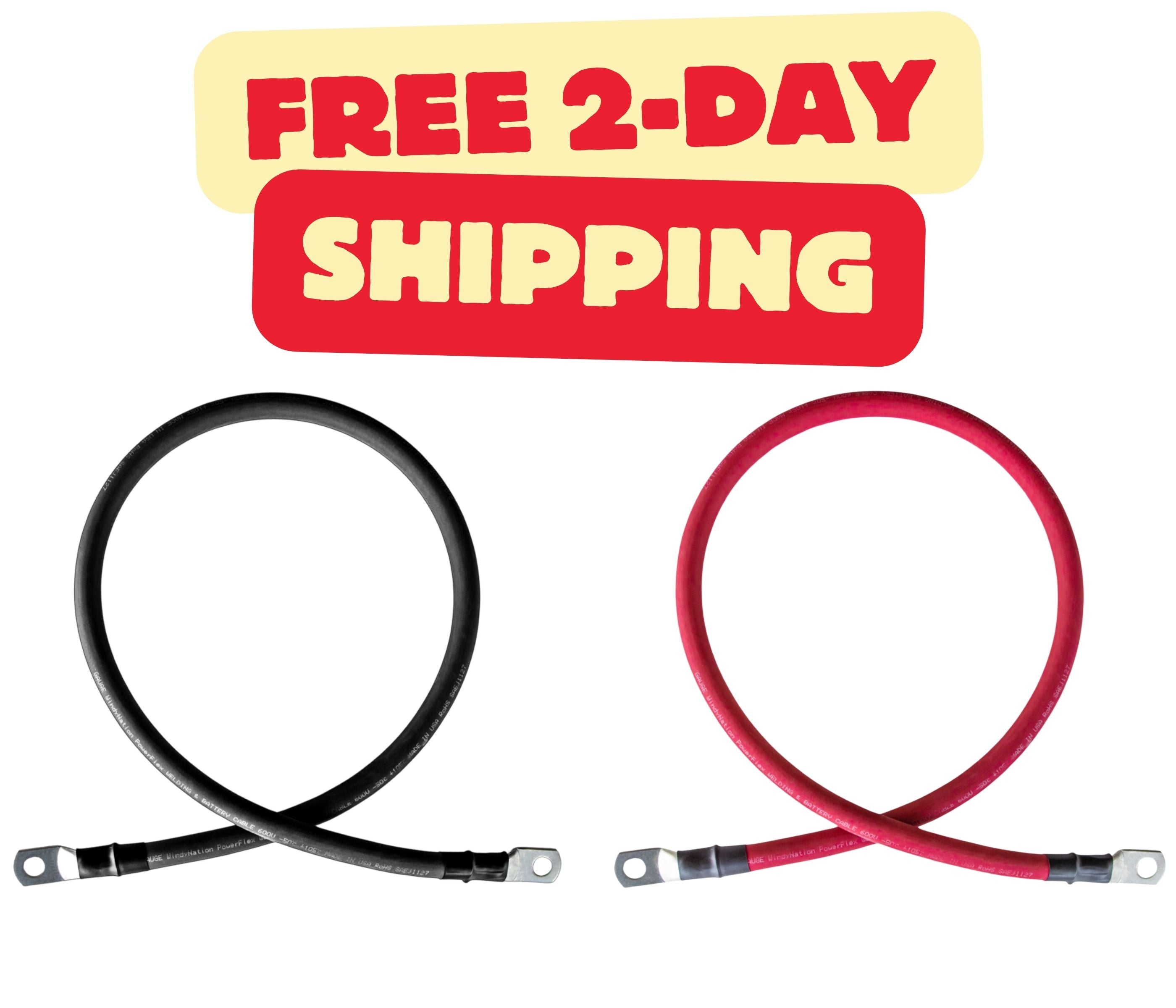 4 Gauge (AWG) Black and Red Pure Copper Battery Cable Wire with Lug Co ...