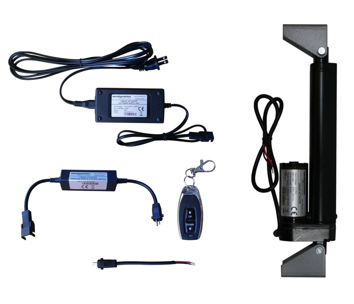 Linear Actuators 12-Volt 225lbs with Mounting Brackets + AC to 12 VDC Power Supply + Wireless Remote Control DPDT Switch