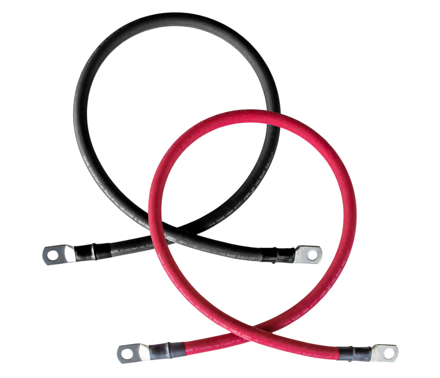 4/0 Gauge (AWG) Black and Red Pure Copper Battery Cable Wire with Lug Connector Ring Terminals