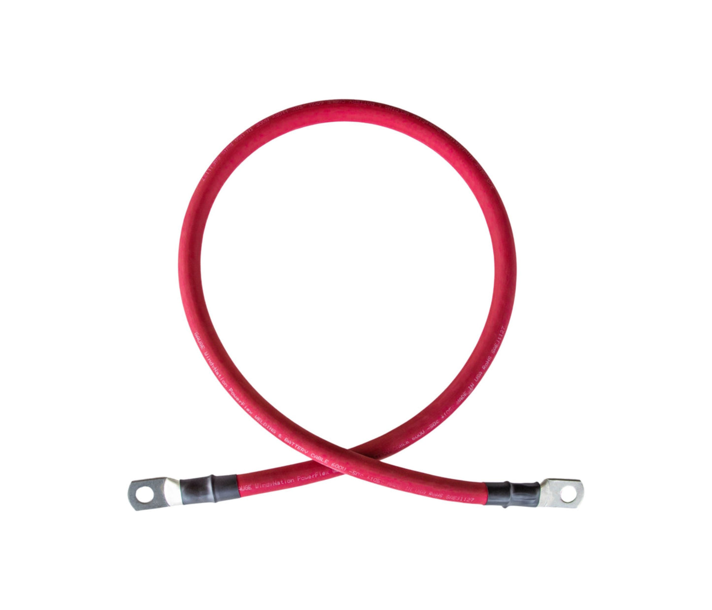 2/0 Gauge (AWG) Single Red Pure Copper Battery Cable Wire with Lug Connector Ring Terminals
