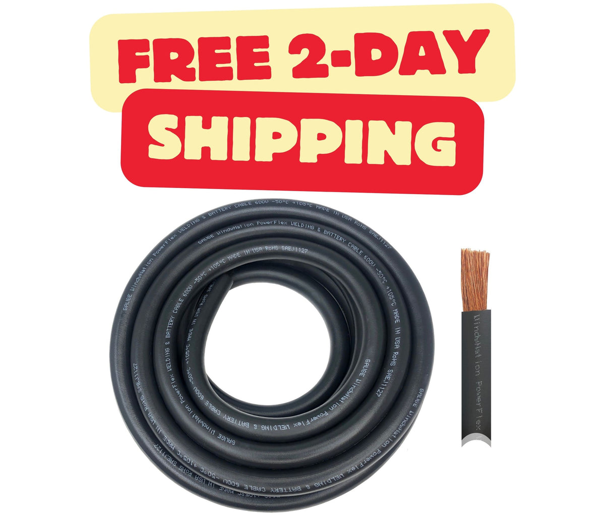 2/0 Gauge Pure Copper Ultra Flexible Welding & Battery Cable 