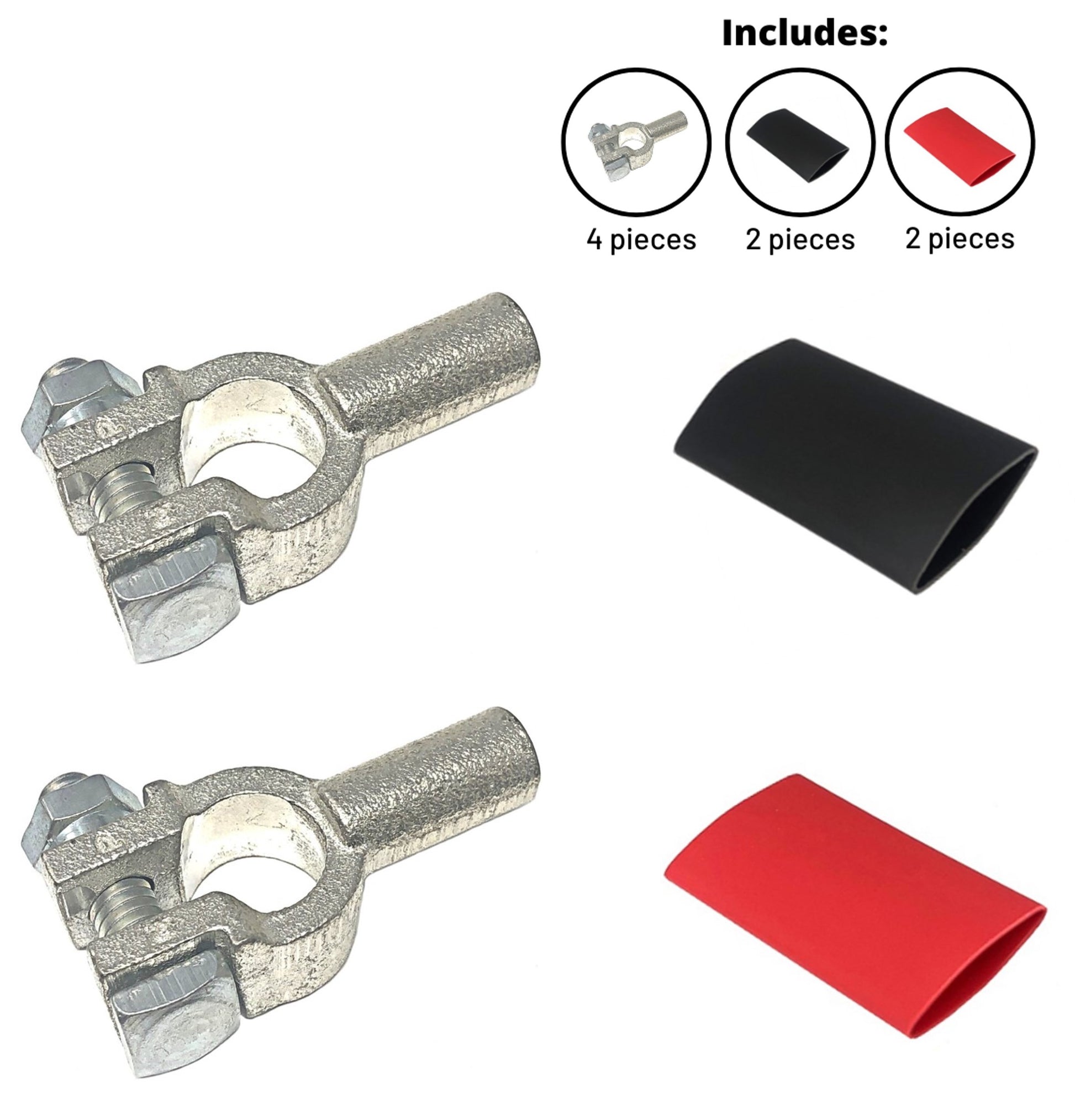 Positive and Negative Pure Copper Top Post Battery Cable Ends Terminal  Connectors with Dual Wall Adhesive Heat Shrink Tubing