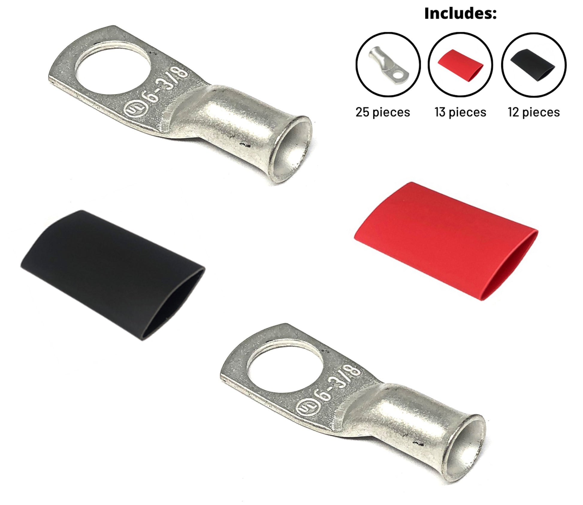 6 gauge tin coated cable lugs with heat shrink