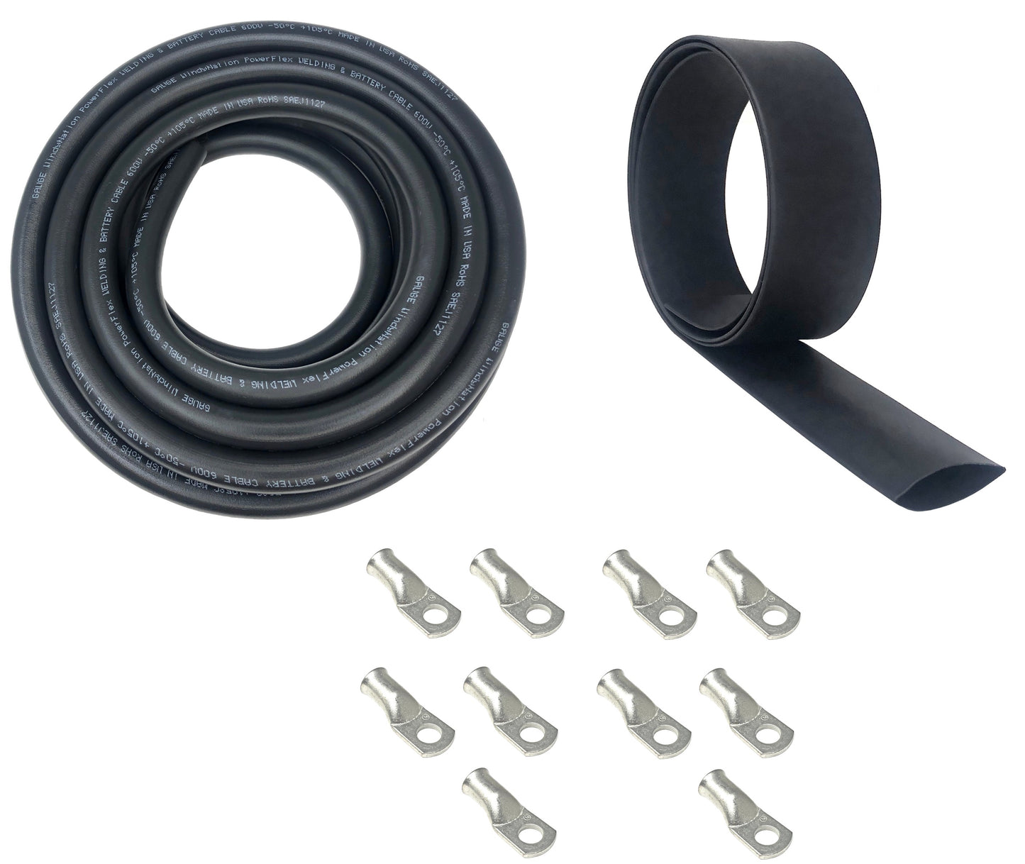 black welding cable with lugs and heat shrink kit