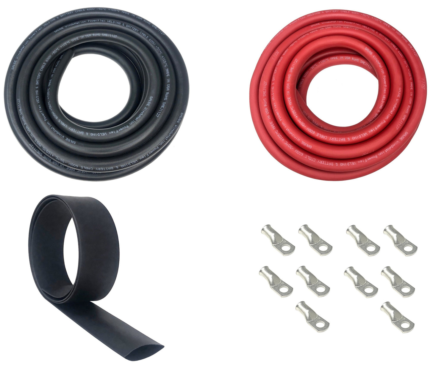 black and red welding cable with lugs and heat shrink