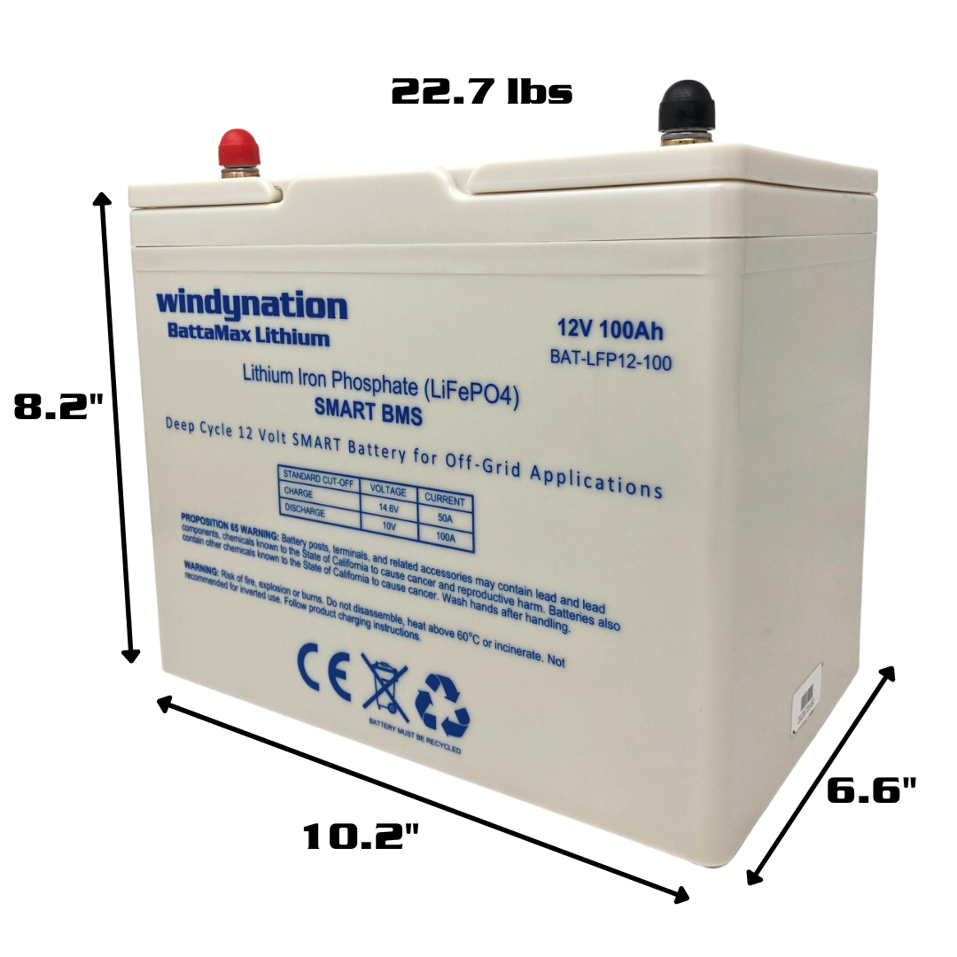 Lithium LIFePO4 100ah 12 Volt BattaMax 4000 Cycles Battery for Off-Grid Applications with Battery Management System (BMS) and Remote Connectivity to Cell Phones and Tablets --- RV, Cabin, Marine, Backup Storage Power