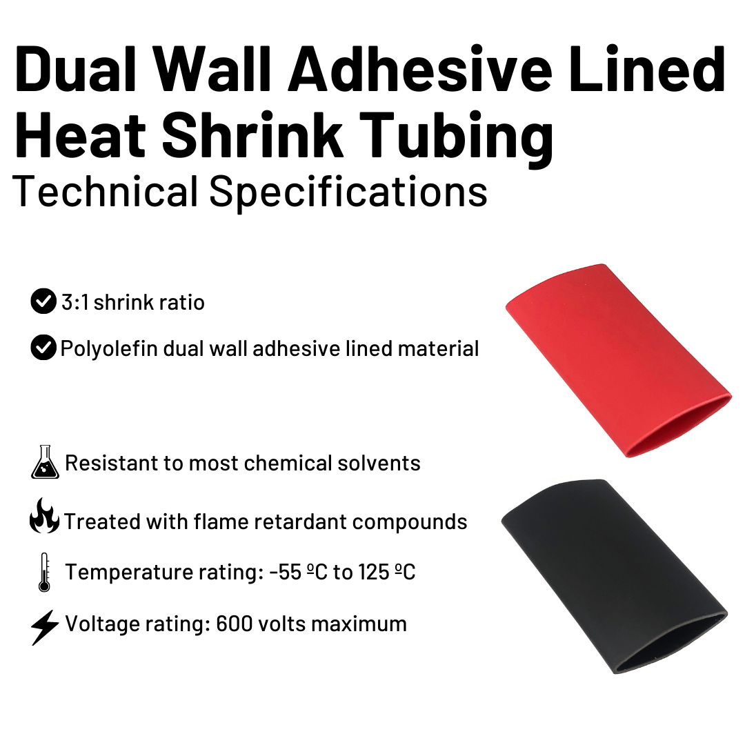 Positive and Negative Pure Copper Top Post Battery Cable Ends Terminal Connectors with Dual Wall Adhesive Heat Shrink Tubing