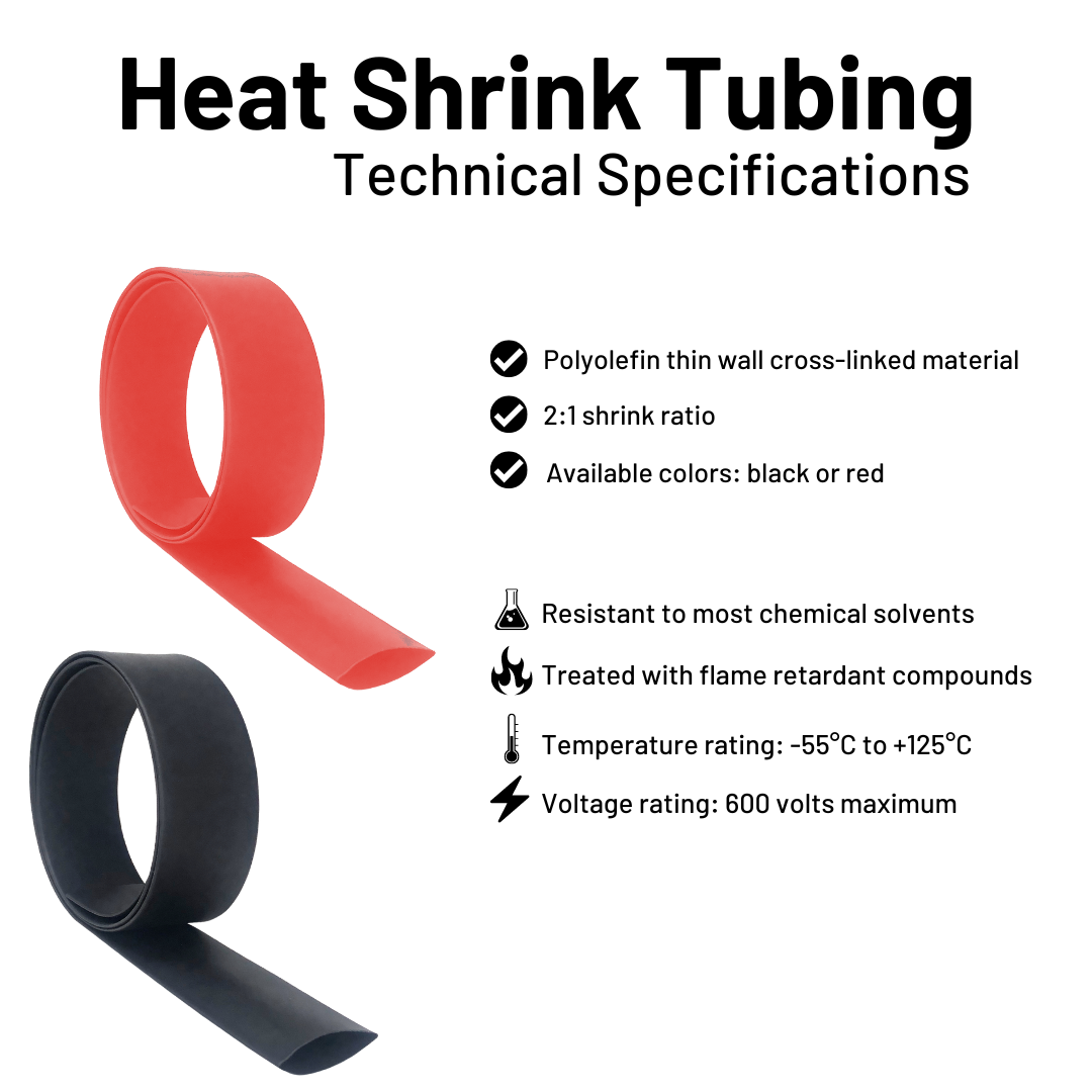Black and Red 2:1 Polyolefin Heat Shrink Tube Tubing - Various Inner Diameter Options Available