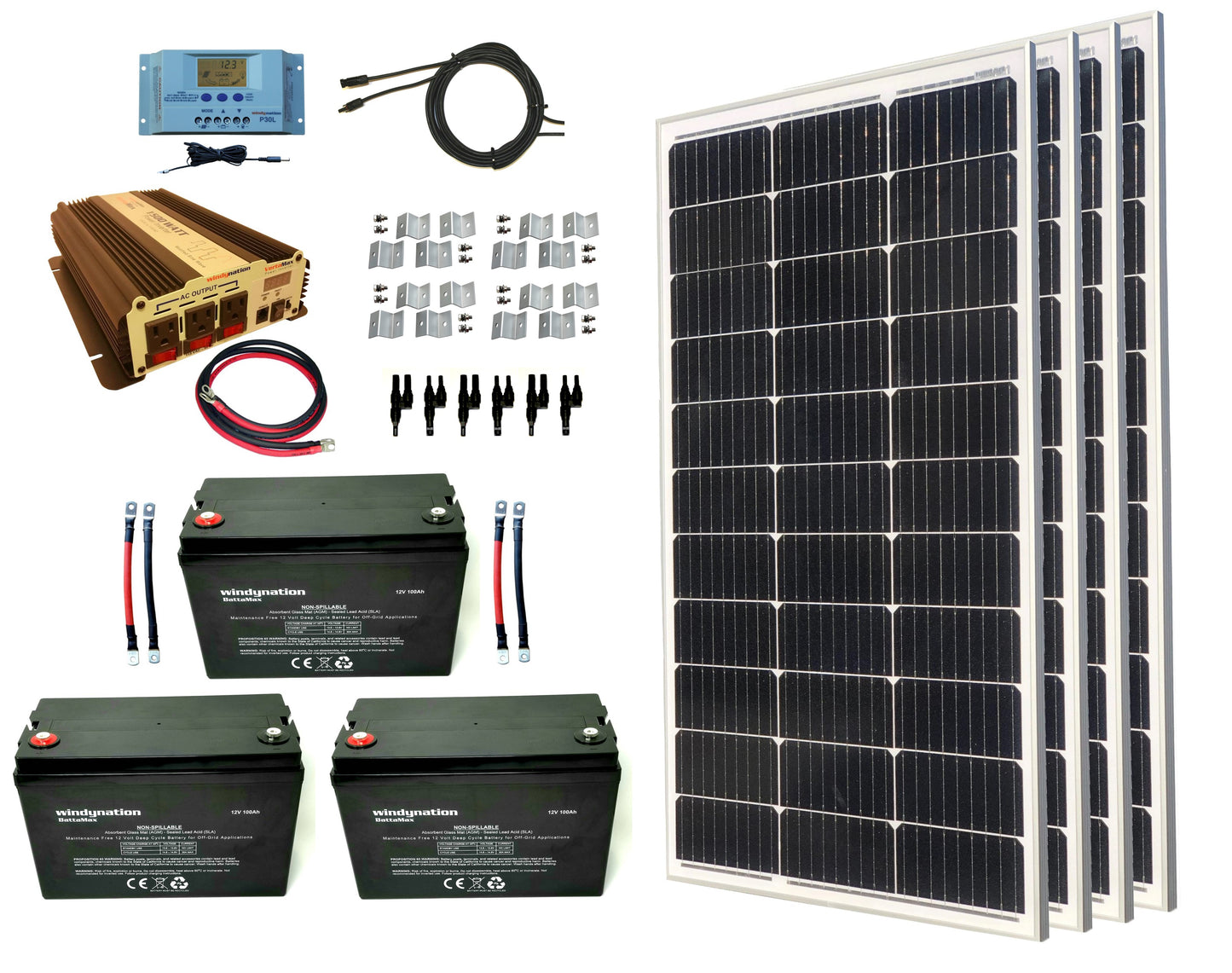 400-Watt Monocrystalline Solar Panel Kits with P30L LCD Solar Charge Controller