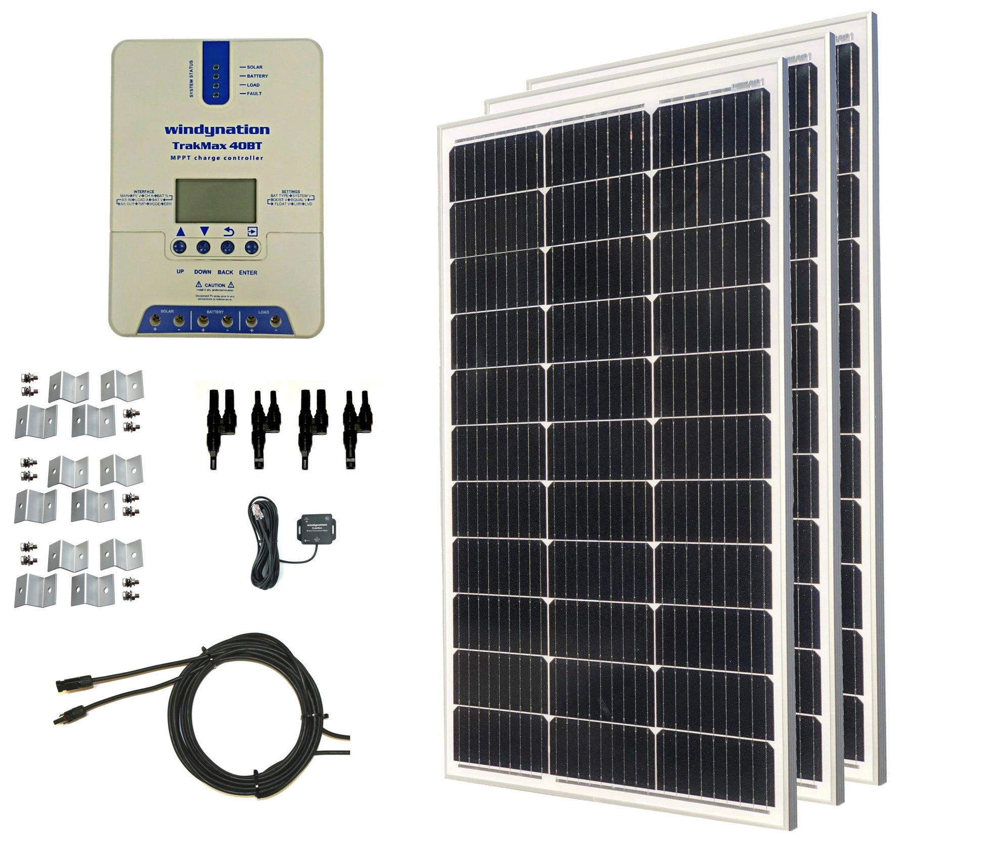 WindyNation SOK-300WPI-15 Complete 300 Watt Solar Panel Kit with 1500W –  FactoryPure