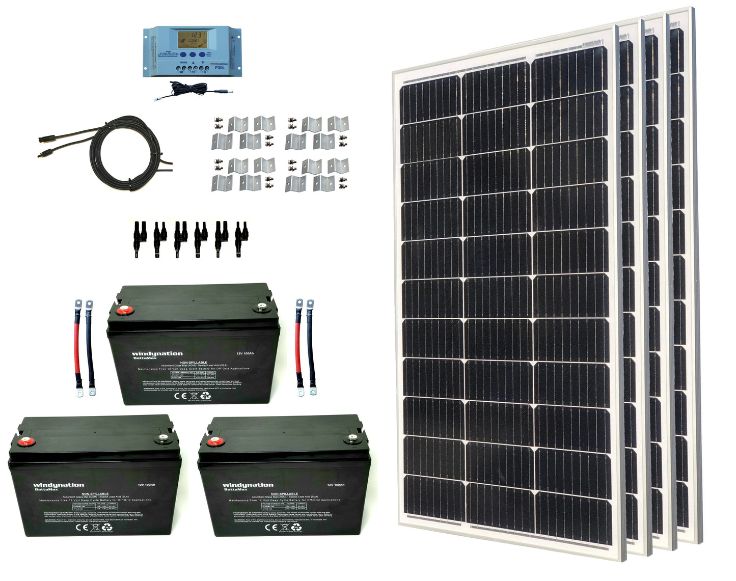 400-Watt Monocrystalline Solar Panel Kits with P30L LCD Solar Charge Controller