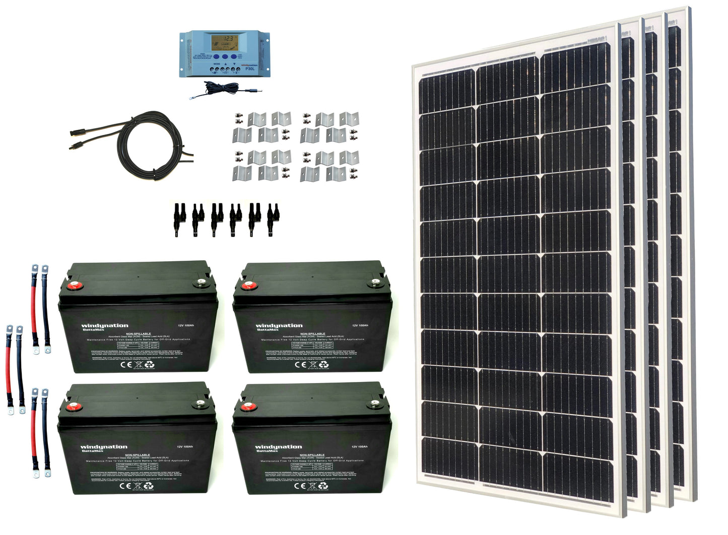 400-Watt Monocrystalline Solar Panel Kits with P30L LCD Solar Charge Controller