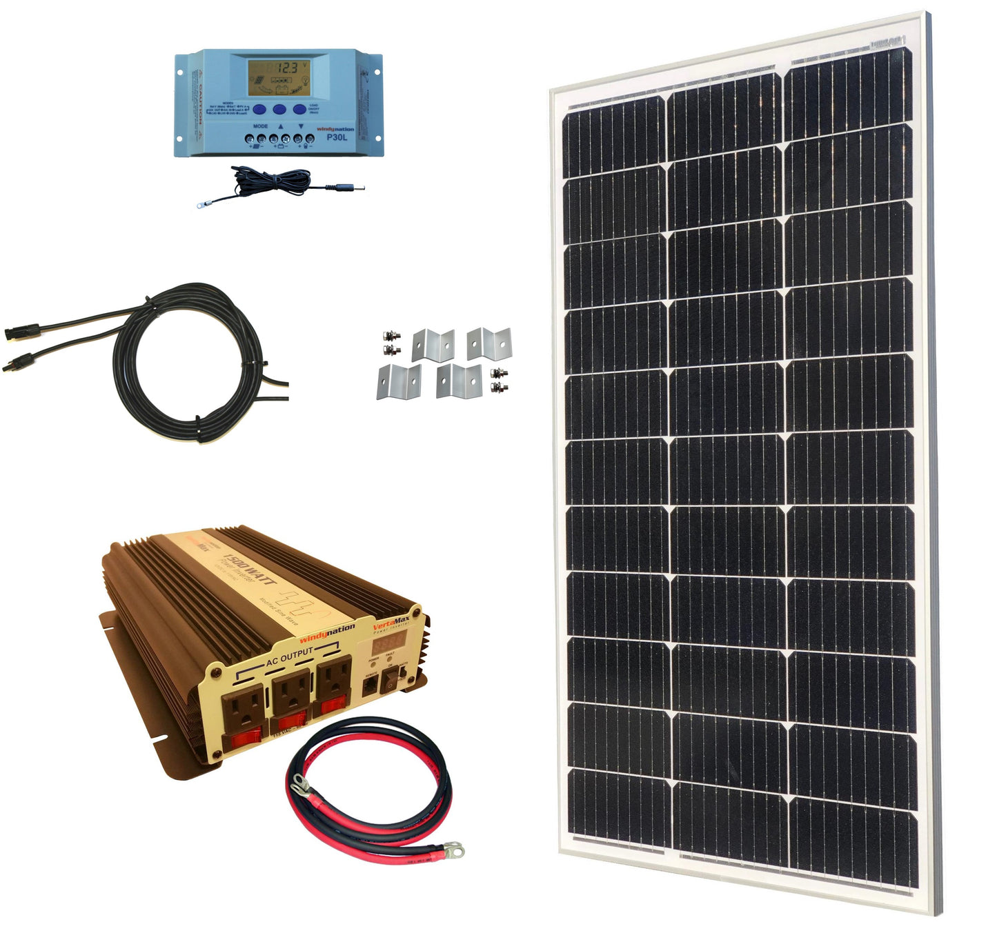 100-Watt Monocrystalline Solar Panel Kits with P30L LCD Solar Charge Controller