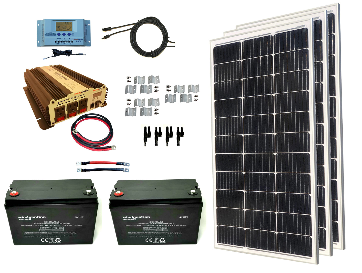 300-Watt Monocrystalline Solar Panel Kits with P30L LCD Solar Charge Controller