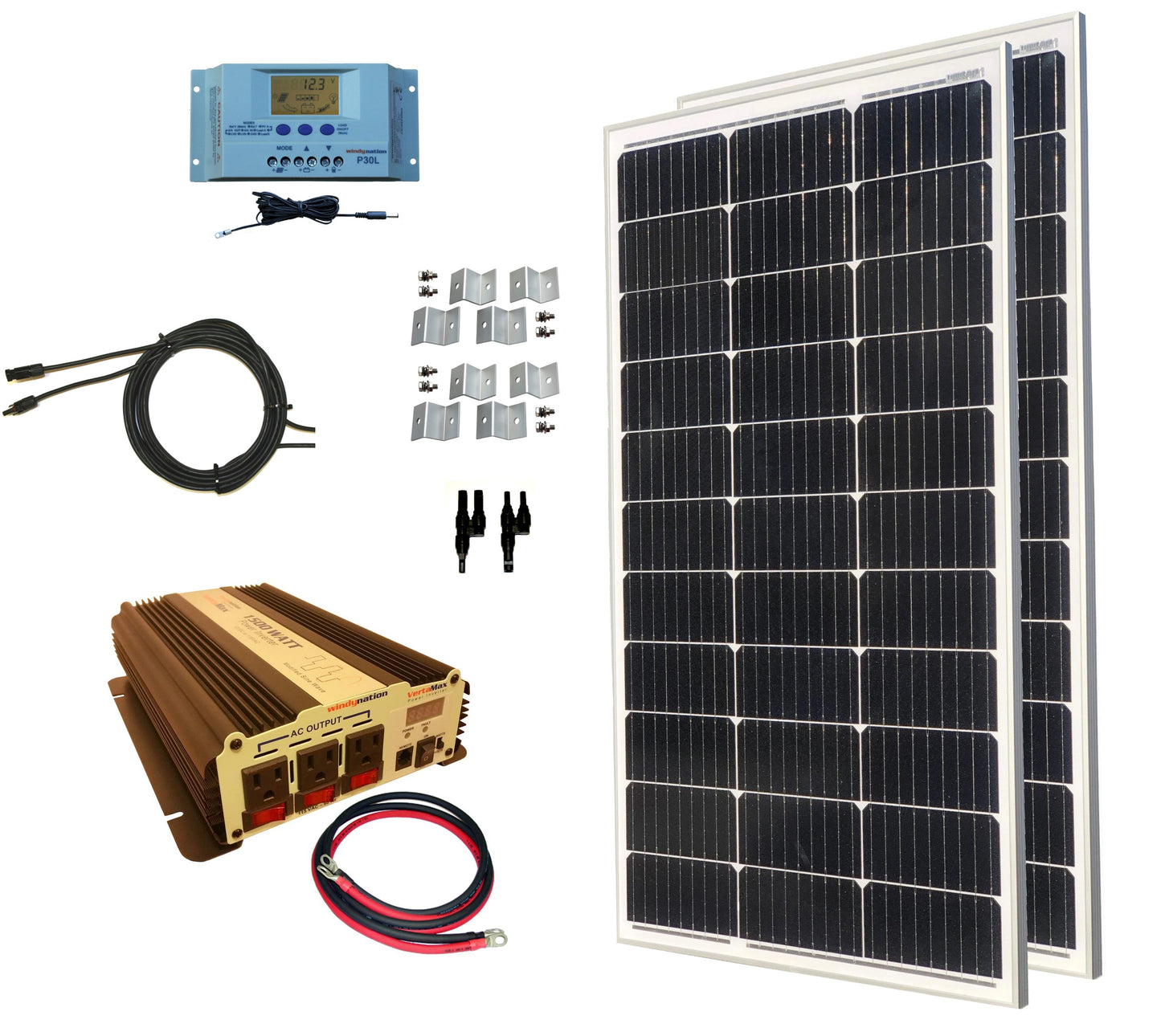 200-Watt Monocrystalline Solar Panel Kits with P30L LCD Solar Charge Controller