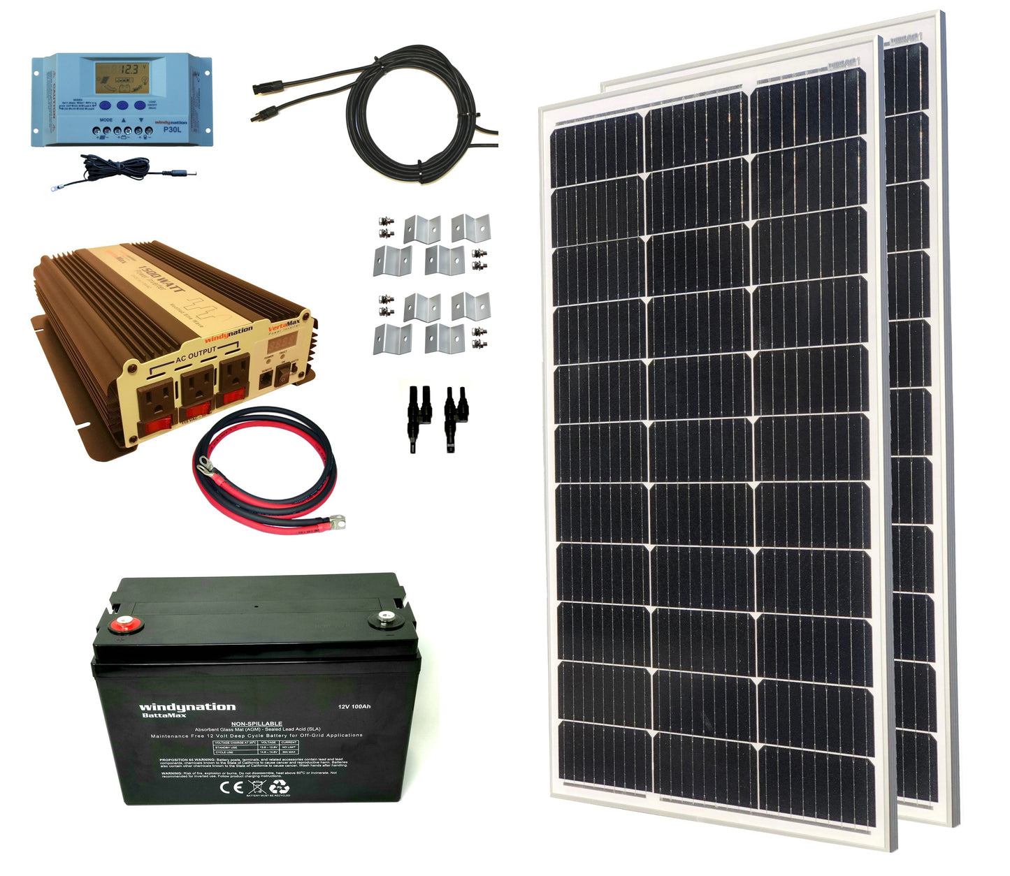 200-Watt Monocrystalline Solar Panel Kits with P30L LCD Solar Charge Controller