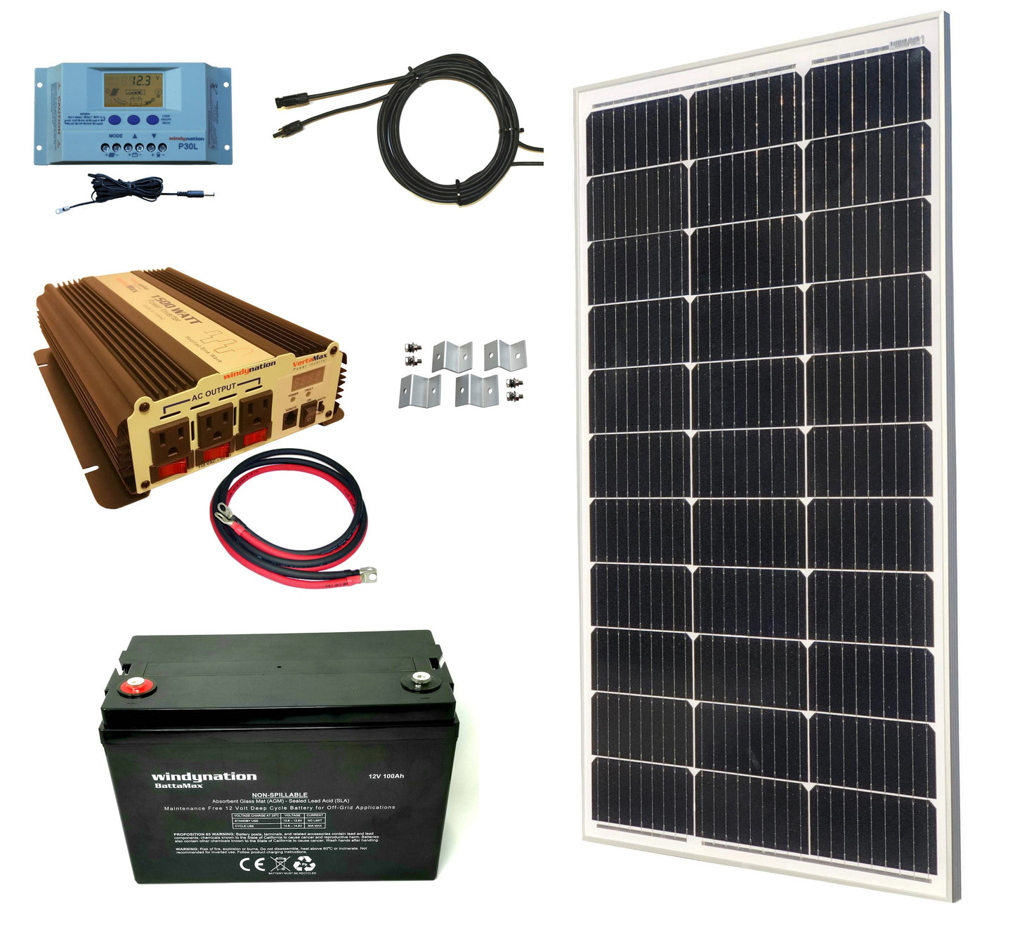 100-Watt Monocrystalline Solar Panel Kits with P30L LCD Solar Charge Controller