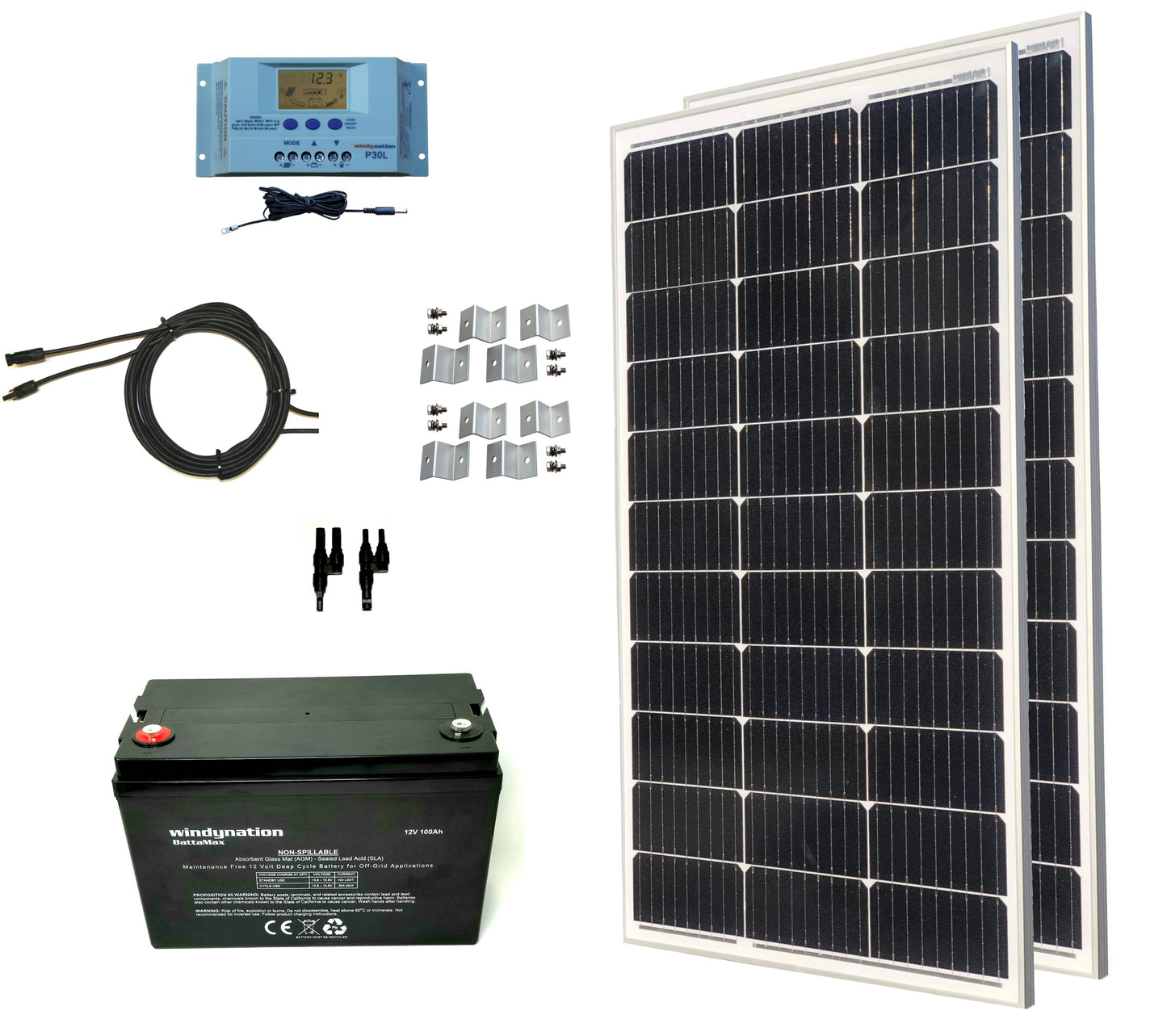 200-Watt Monocrystalline Solar Panel Kits with P30L LCD Solar Charge Controller