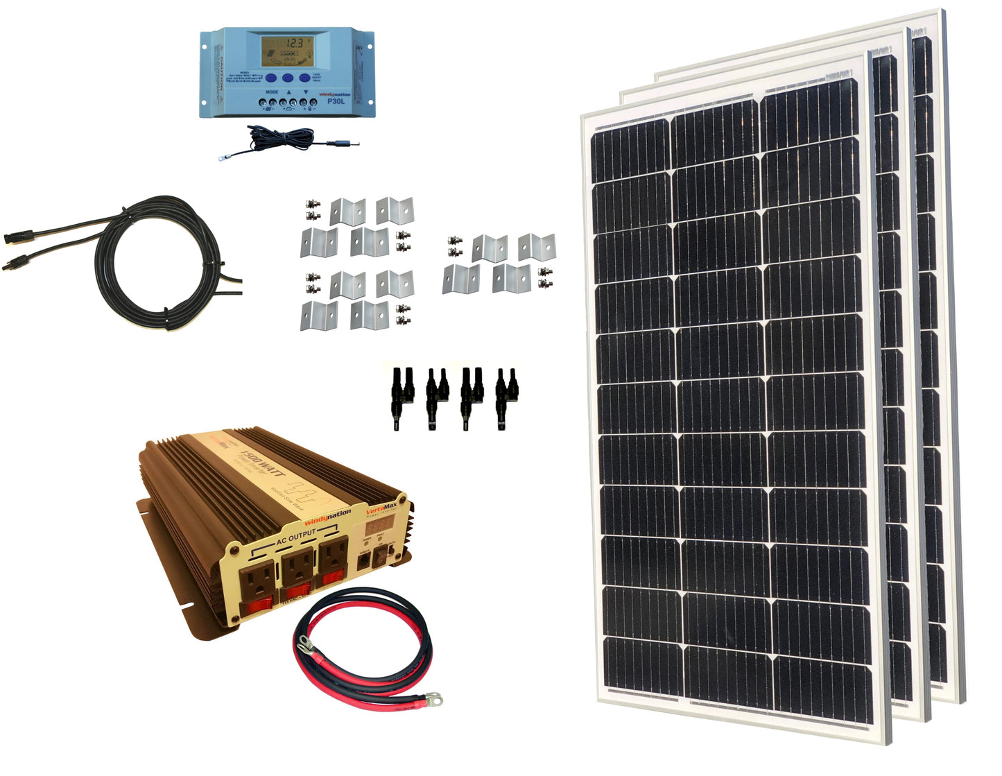 300-Watt Monocrystalline Solar Panel Kits with P30L LCD Solar Charge Controller