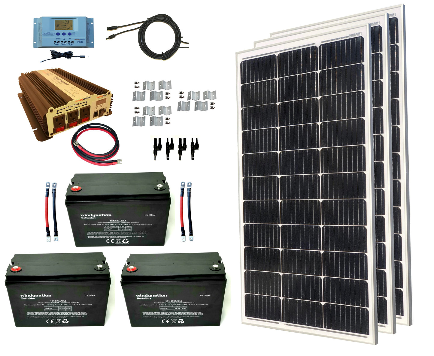 300-Watt Monocrystalline Solar Panel Kits with P30L LCD Solar Charge Controller