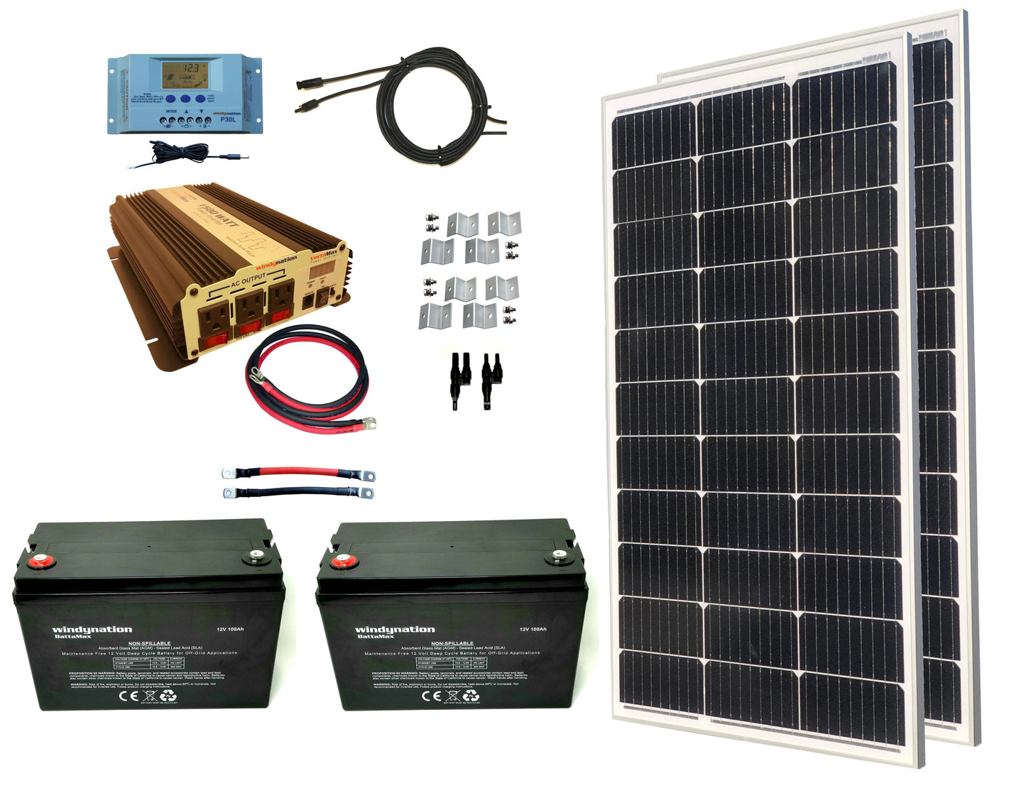 200-Watt Monocrystalline Solar Panel Kits with P30L LCD Solar Charge Controller