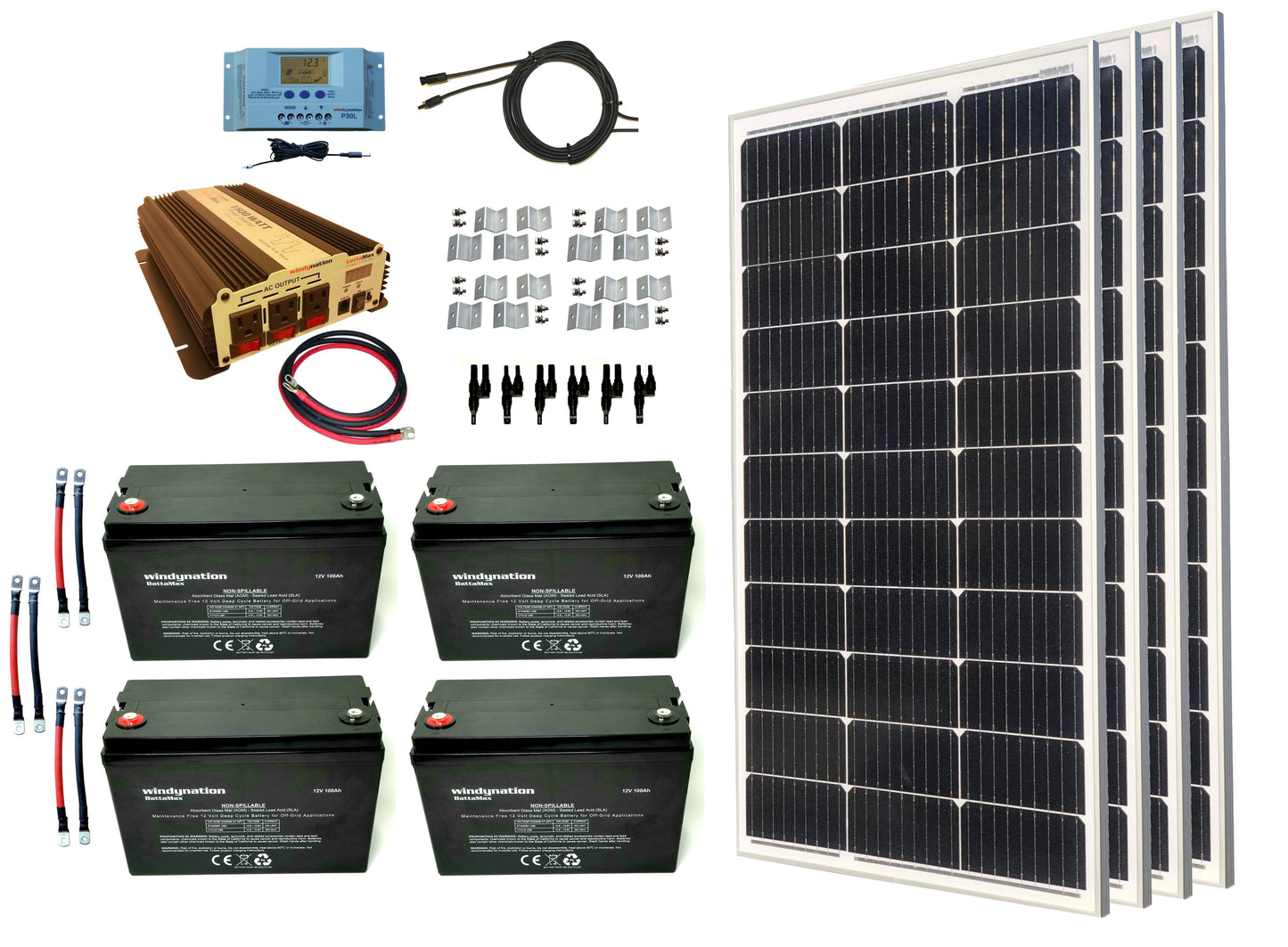 400-Watt Monocrystalline Solar Panel Kits with P30L LCD Solar Charge Controller