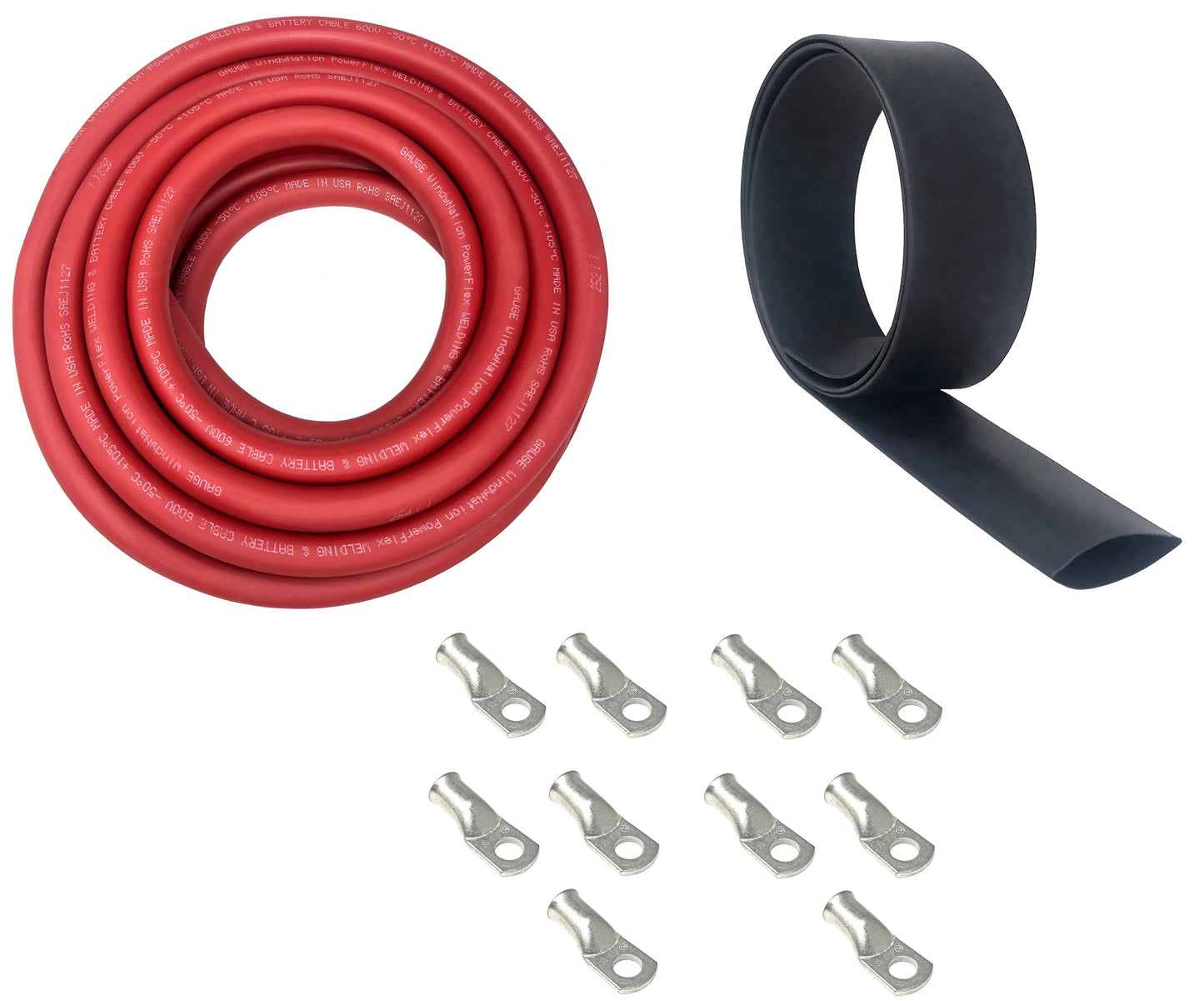 red welding cable with lugs and heat shrink