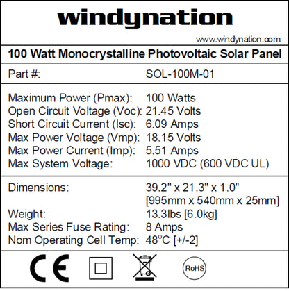 100 Watt 12-Volt Monocrystalline Solar Panel
