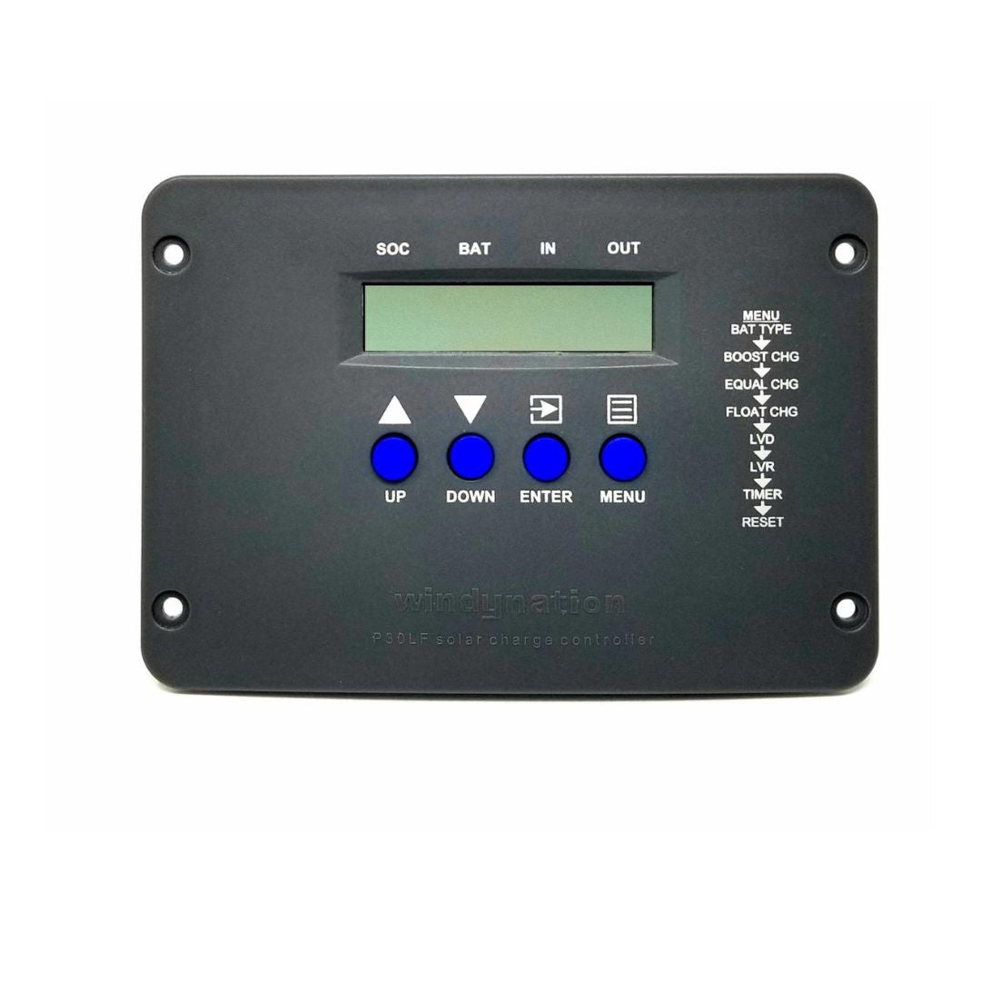 P30LF Flush Mount 30A Solar Charge Controller with LCD Display and Battery Temperature Sensor