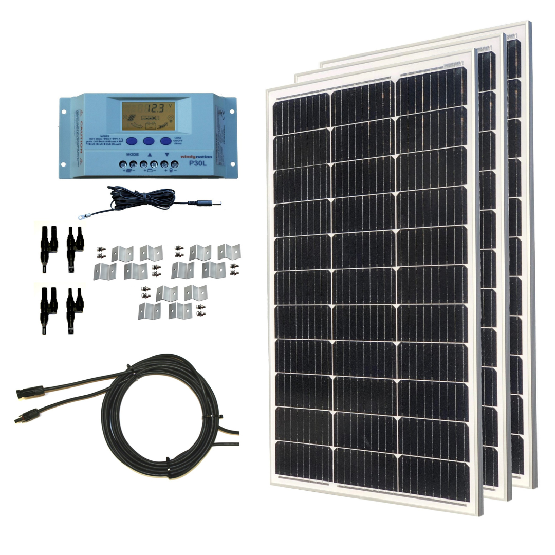 300-Watt Monocrystalline Solar Panel Kits with P30L LCD Solar Charge Controller